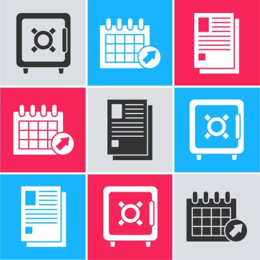 Güvenli, Takvim ve Dosya belgesi simgesini ayarla. Vektör