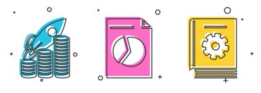 Rocket 'i bozuk paraların büyüme tablosuna, grafik grafikli belgeye ve Kullanıcı elle simgesine ayarlayın. Vektör