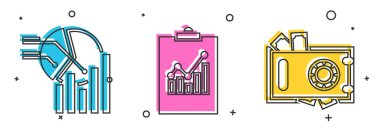 Pasta grafiği bilgisini, grafik grafikli panoyu, Güvenli ve para simgesini ayarla. Vektör