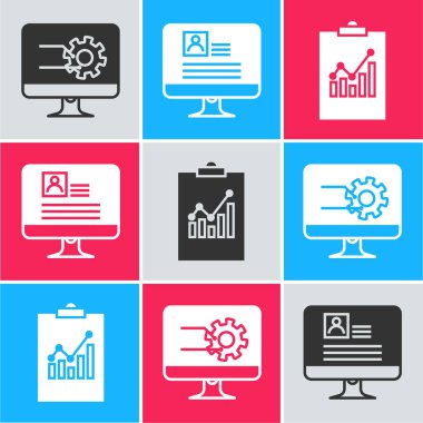 Bilgisayar monitörünü grafik grafiği ile, bilgisayar monitörünü özgeçmişi ile ve panoyu grafik çizelgesi simgesi ile ayarla. Vektör