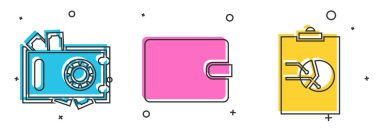 Güvenli ve para ayarlayın, Cüzdan ve Pano grafik simgesi ile. Vektör