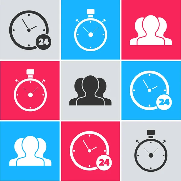 Set Clock Hours Stopwatch Users Group Icon Vector — Stock Vector
