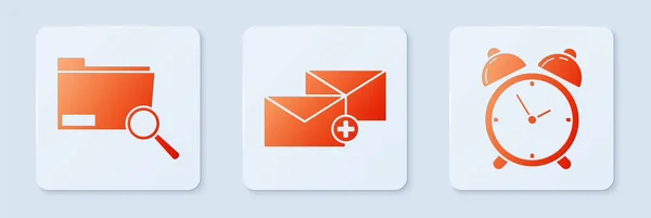Set Envelope Search Concept Folder Alarm Clock White Square Button — 스톡 벡터