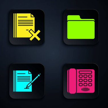 Telefon, Dosya Belgesi Sil, Boş Defter, Kalem ve Belge dizinini Ayarla. Siyah kare düğme. Vektör
