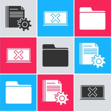 Belge ayarlarını vites, dizüstü bilgisayar ve çapraz işaretli olarak ekranda ve Belge dizin simgesinde ayarla. Vektör