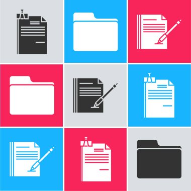 Dosya belgesi ve klasör klipini, Belge dizinini ve Boş Defter ve kalem simgesini ayarla. Vektör