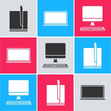 Dosya belgesini, dizüstü bilgisayarı ve bilgisayar monitörünü klavye simgesi ile ayarla. Vektör