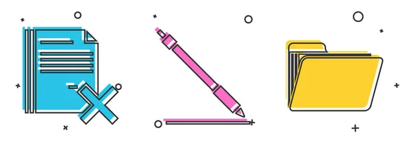 Set Delete file document, Pen line and Document folder icon. Vektor — Stockový vektor