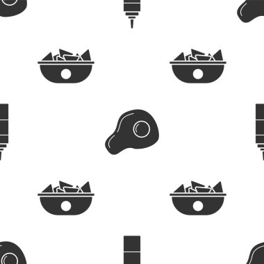 Sos şişesi, çırpılmış yumurta ve pürüzsüz nachos tabağı. Vektör