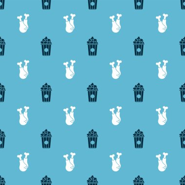 Patlamış mısırı karton kutuya, tavuk bacağını da pürüzsüz kalıba sokun. Vektör