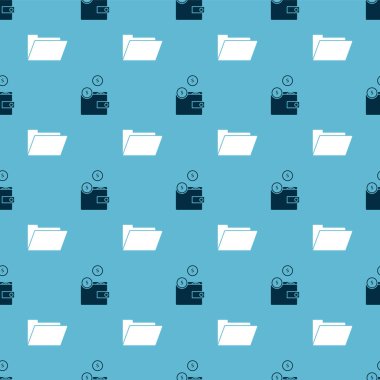 Cüzdanı bozuk para ve belge klasörüyle kusursuz desen üzerine ayarla. Vektör