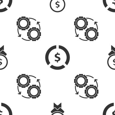 İyi iş için ödül, dolar sembollü madeni para, dişli ve okları kusursuz şablon üzerine iş akışı konsepti olarak ayarlayın. Vektör