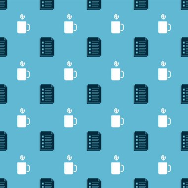 Dosya belgesini ve bir fincan çay ve yaprağı pürüzsüz desene göre ayarla. Vektör