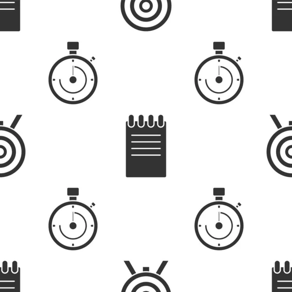 Set Target, Notebook and Briefcase on seamless pattern. Vector — 스톡 벡터