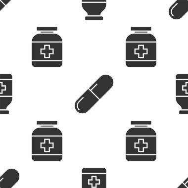 İlaç şişesi, ilaç hapı ya da tablet ve ilaç şişesini kusursuz bir kalıba sokun. Vektör