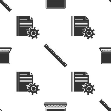 Dizüstü, Cetvel ve Belge ayarlarını dişlilerle kusursuz desen üzerinde ayarla. Vektör