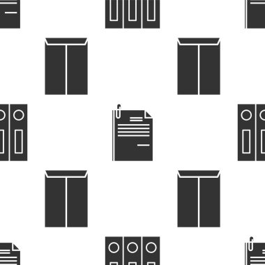 Ofis dizinlerini kağıtlar ve belgeler, Dosya belgesi ve ataç ve Zarfı pürüzsüz desen üzerine ayarla. Vektör