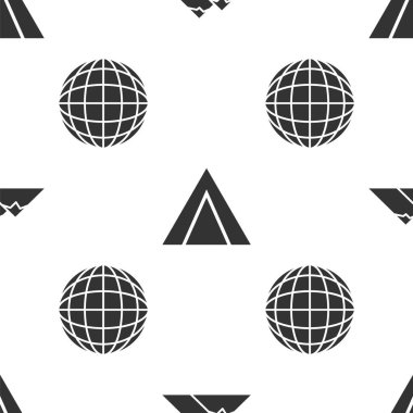 Dağları, turistik çadırı ve Dünya 'yı pürüzsüz bir düzene sokun. Vektör