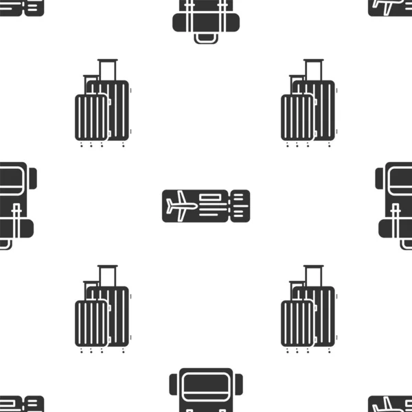 Állítsa Túrázás hátizsák, Repülőjegy és bőrönd utazás zökkenőmentes minta. Vektor — Stock Vector