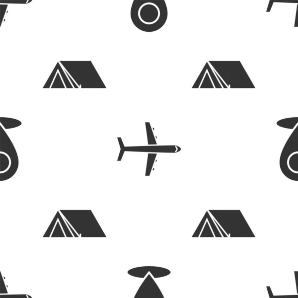 Set Map pin, Plane és Turisztikai sátor zökkenőmentes minta. Vektor — Stock Vector
