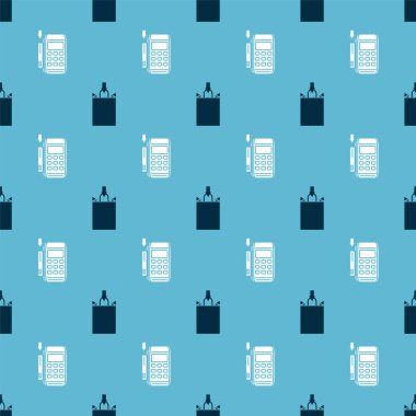 Kağıt alışveriş torbası ve Pos terminalini eklenmiş kredi kartıyla kusursuz bir şablona ayarla. Vektör