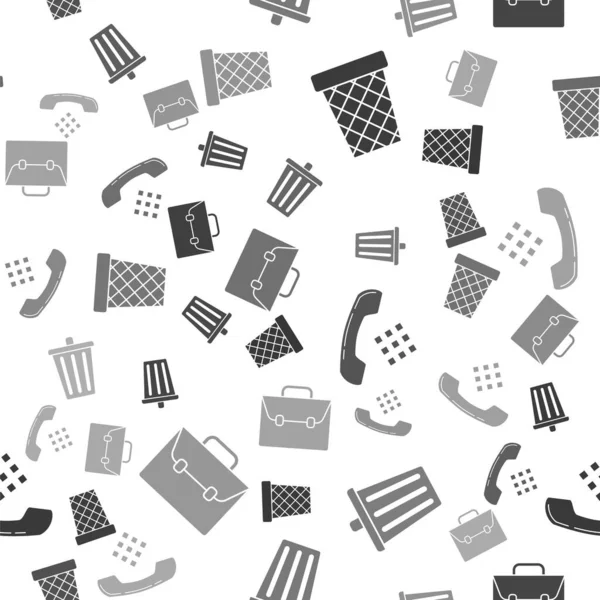 Set Trash can, Trash can, Telephone handset and Briefcase on seamless pattern. Vector — 스톡 벡터