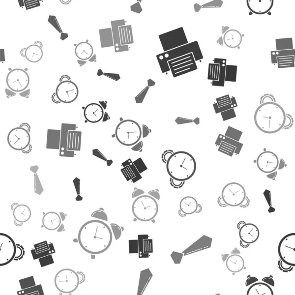 Stel Printer, Tie, Time Management en Alarm klok op naadloos patroon. Vector — Stockvector
