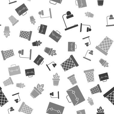 Masa lambasını, evrak çantasını, çöp tenekesini ve çiçekleri pürüzsüz desene göre ayarla. Vektör