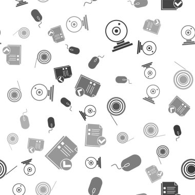 Web kamerası, Bilgisayar faresi, Scotch ve Document ayarlayın ve kusursuz desen işaretini işaretleyin. Vektör