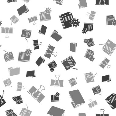 Belge ayarlarını vites, Belge dizini, boş defter, kalem ve cilt kliplerini pürüzsüz desen üzerine ayarla. Vektör