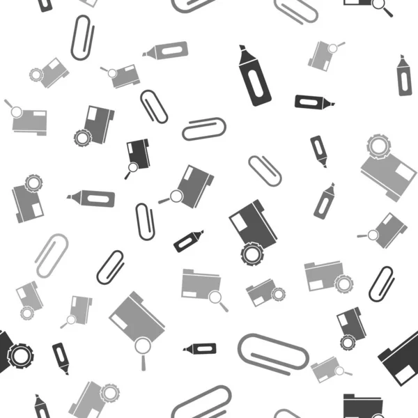 Set Marker pen, Paper clip, Folder settings with gears and Search concept with folder on seamless pattern. Vector — 스톡 벡터