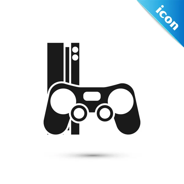 Black Video game console with joystick icon isolated on white background. Vector Illustration — ストックベクタ