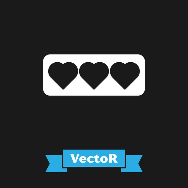 Blanco como y corazón icono aislado sobre fondo negro. Contra Notificación Icono. Seguidor Insta. Ilustración vectorial — Vector de stock