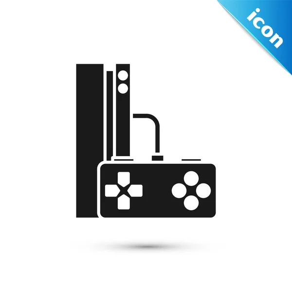 Black Video game console with joystick icon isolated on white background. Vector Illustration — Stock Vector