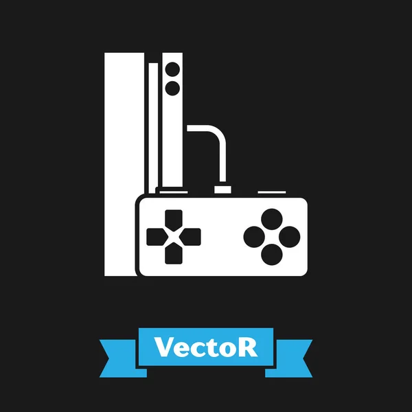 Console de videogame branco com ícone de joystick isolado em fundo preto. Ilustração vetorial — Vetor de Stock