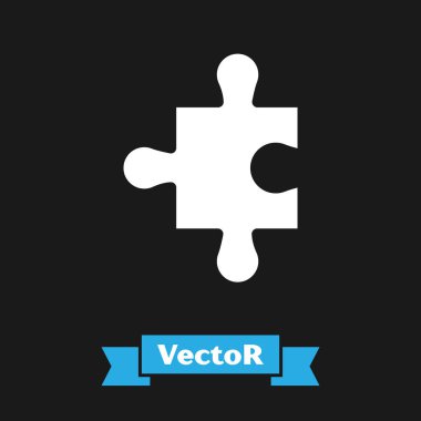 Siyah arkaplanda izole edilmiş beyaz yapboz parçası. Modern daire, iş, pazarlama, finans, internet konsepti. Vektör İllüstrasyonu