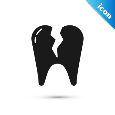 Siyah kırık diş simgesi beyaz arka planda izole edilmiş. Diş problemi ikonu. Diş sağlığı sembolü. Vektör İllüstrasyonu