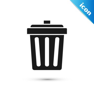 Siyah Çöp Kutusu simgesi beyaz arkaplanda izole edildi. Çöp kutusu tabelası. Sepet simgesini geri dönüştür. Ofis çöpü ikonu. Vektör İllüstrasyonu