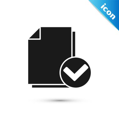 Beyaz arka planda yalıtılmış Siyah Belge ve onay işareti simgesi. Denetim listesi simgesi. İş konsepti. Vektör İllüstrasyonu