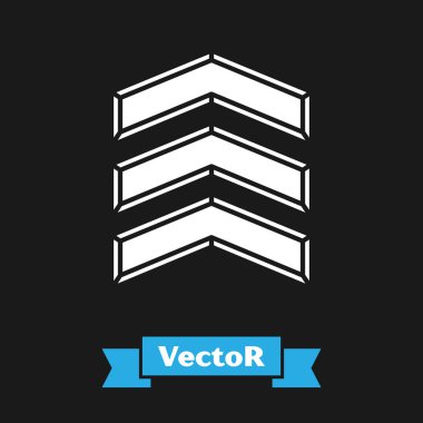 Beyaz Askeri rütbe simgesi siyah arkaplanda izole edildi. Askeri rozet işareti. Vektör İllüstrasyonu