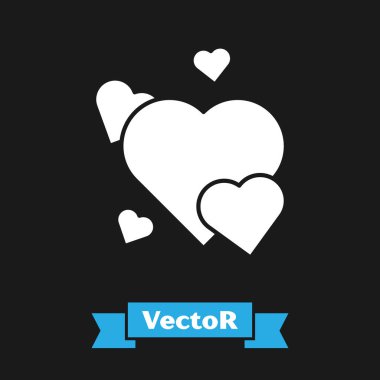 Beyaz Kalp simgesi siyah arkaplanda izole edildi. Romantik sembol, bağlanma, tutku ve düğün. Sevgililer Günü sembolü. Vektör İllüstrasyonu