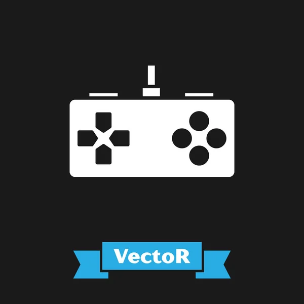 Weißes Gamepad-Symbol isoliert auf schwarzem Hintergrund. Spielkontrolle. Vektorillustration — Stockvektor
