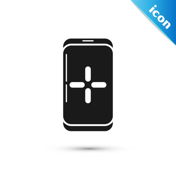 Zwarte Smartphone en het spelen in het spel pictogram geïsoleerd op een witte achtergrond. Mobiel spelconcept. Vector Illustratie — Stockvector
