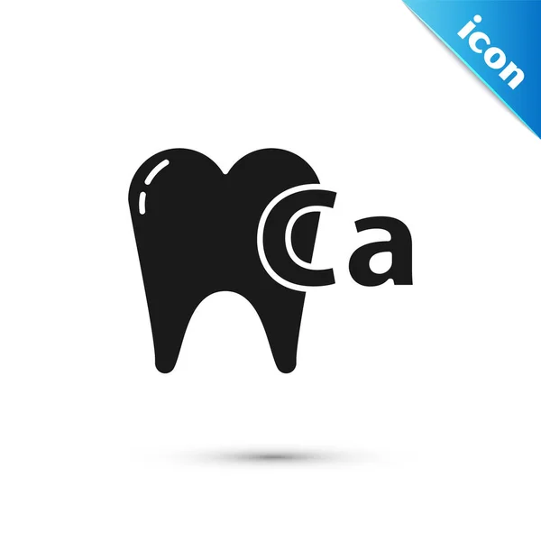 Schwarzes Kalzium für das Zahnsymbol isoliert auf weißem Hintergrund. Zahnsymbol für Zahnklinik oder Zahnarztpraxis. Vektorillustration — Stockvektor