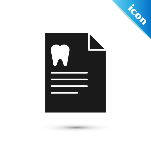 歯科カードまたは患者の医療記録のアイコンが白い背景に隔離された黒いクリップボード。歯科保険歯科医院の報告書ベクトルイラストレーション — ストックベクタ