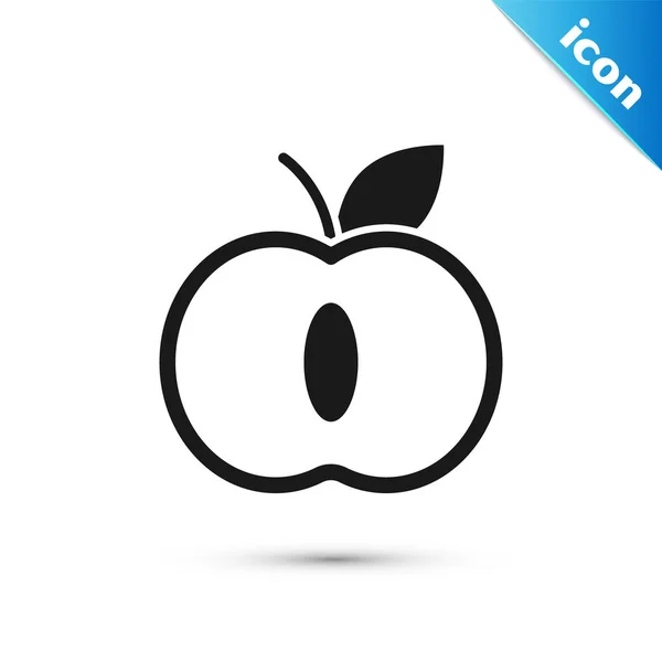 Schwarzes Apfelsymbol isoliert auf weißem Hintergrund. Früchte mit Blattsymbol. Vektorillustration — Stockvektor