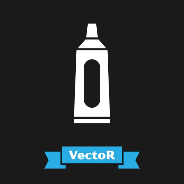 Weiße Tube Zahnpasta-Symbol isoliert auf schwarzem Hintergrund. Vektorillustration — Stockvektor