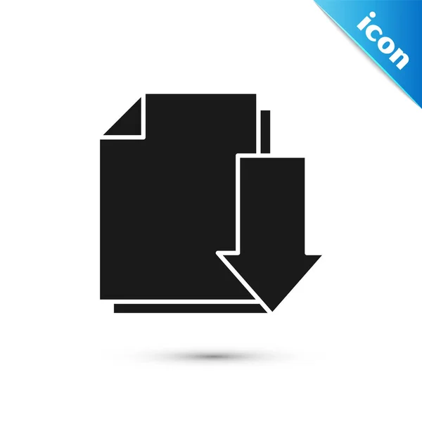 Documento negro con icono de descarga aislado sobre fondo blanco. Archivo símbolo del documento. Ilustración vectorial — Vector de stock