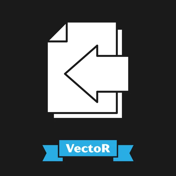 Weißes Pfeilsymbol auf schwarzem Hintergrund. Dokumentdatei mit Pfeil. Dokument versenden. Vektorillustration — Stockvektor