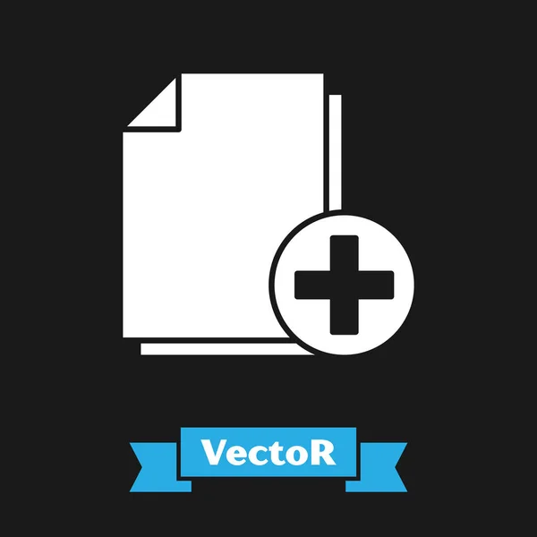 Branco Adicionar novo ícone de arquivo isolado no fundo preto. Copie o ícone do documento. Ilustração vetorial — Vetor de Stock